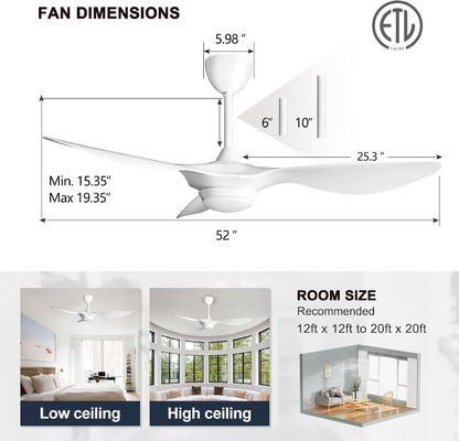 6 velocità 52 pollici soffitto ventilatore di illuminazione con controllo vocale remoto e APP