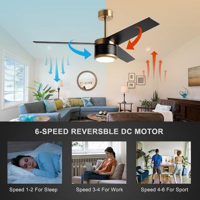 Ventilatore di soffitto WIFI intelligente in bianco nero oro 52 pollici piena luminosità