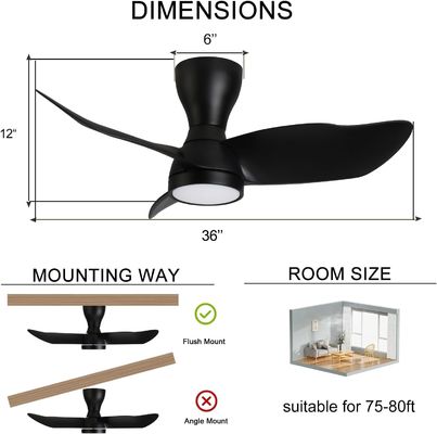 Elegante ventilatore di soffitto a motore a corrente continua da 36 pollici con controllo intelligente e Alexa / Google Assistant compatibile
