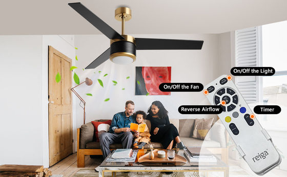 Ventilatore di soffitto WIFI intelligente in bianco nero oro 52 pollici piena luminosità