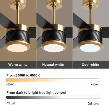 Ventilatore di soffitto WIFI intelligente in bianco nero oro 52 pollici piena luminosità
