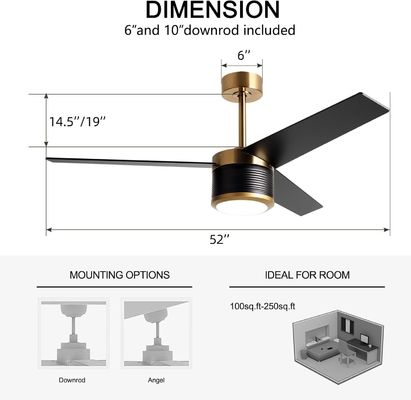 Ventilatore di soffitto WIFI intelligente in bianco nero oro 52 pollici piena luminosità