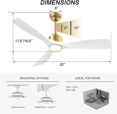 52 Ventilatore di soffitto con luci ABS scure Bianco caldo Bianco naturale Bianco fresco Bianco