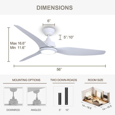 Ventilatore di soffitto silenzioso da 56 pollici con motore a corrente continua e illuminazione