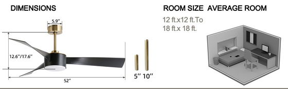 Intelligente risparmio energetico 52 pollici soffitto ventilatore illuminazione in nero
