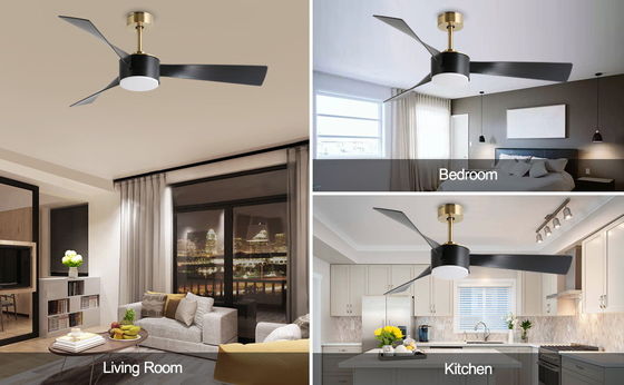 Intelligente risparmio energetico 52 pollici soffitto ventilatore illuminazione in nero