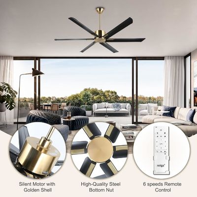 Ventilatore di soffitto intelligente da 72 pollici con luci in finitura nera/bianca/oro