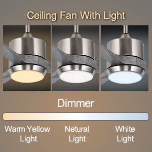 Ventilatore di soffitto silenzioso a motore a corrente continua con controllo APP intelligente luce LED dimmabile a 3 colori e 6 velocità di scelta