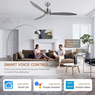 Ventilatore di soffitto silenzioso a motore a corrente continua con controllo APP intelligente luce LED dimmabile a 3 colori e 6 velocità di scelta