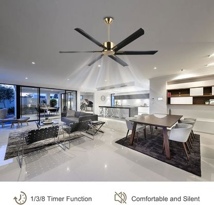 Ventilatore di soffitto intelligente da 72 pollici con luci in finitura nera/bianca/oro