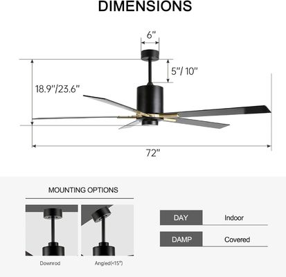 Bianco motore a corrente continua blade silenzioso ventilatore di soffitto luce 72 pollici con 3 velocità di cambio colore