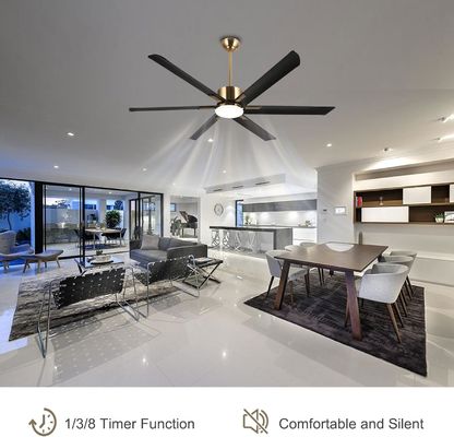 Ventilatore di soffitto intelligente moderno da 72 pollici con luce in ABS bianco