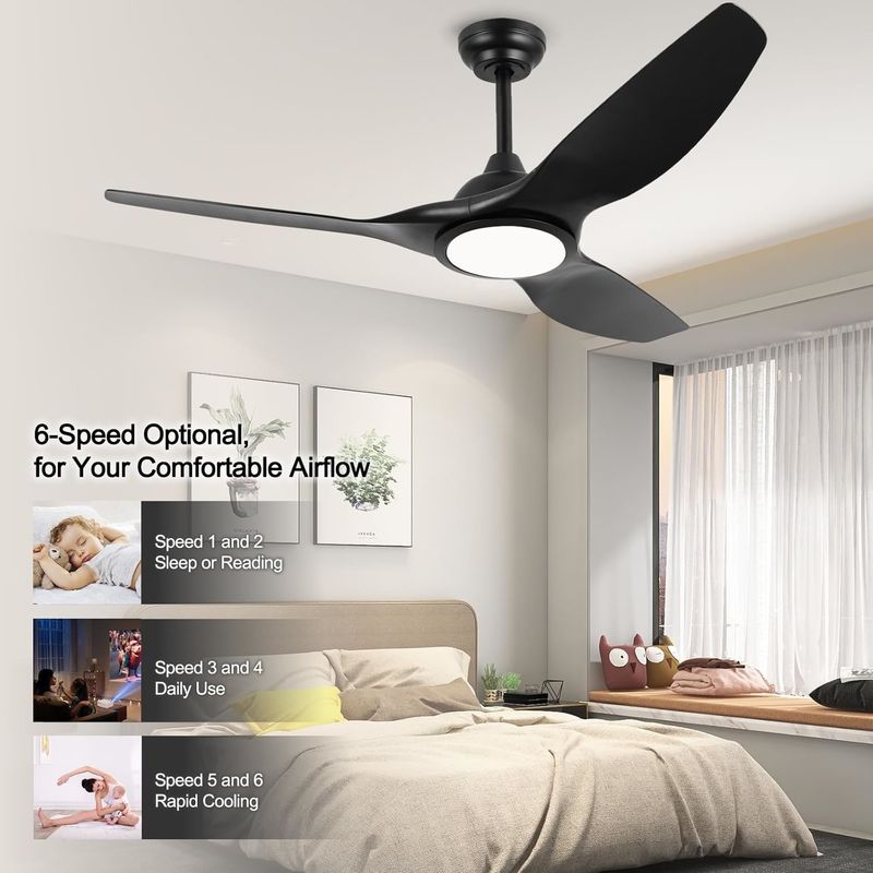 Ventilatore da 52 pollici con luce 3 colori temperatura per camera da letto CFM alto ventilatore di soffitto